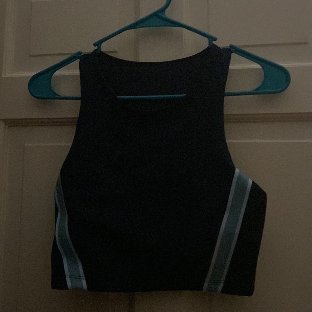 Joy Lab Navy Blue Racer Stripe Full Coverage Back Cut Out Sports Bra - Picture 4 of 4